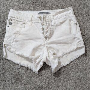JUST USA White Mid-Rise Distressed Cut-Off Button-Fly Shorts; Size S
